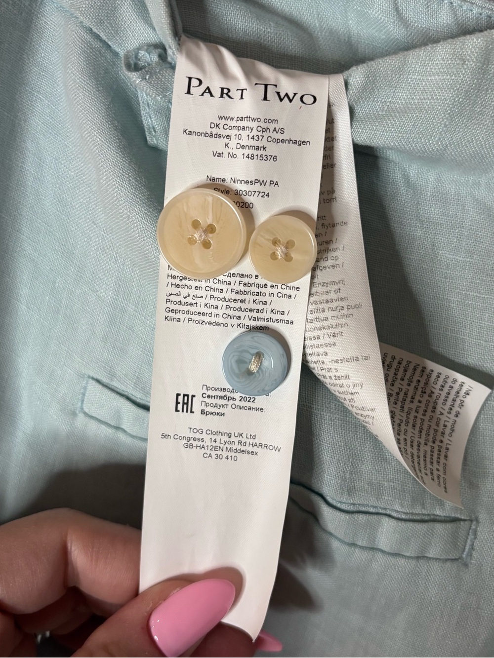 Part Two Blue Wide Leg 100% Linen Pants - Picture 5 of 6